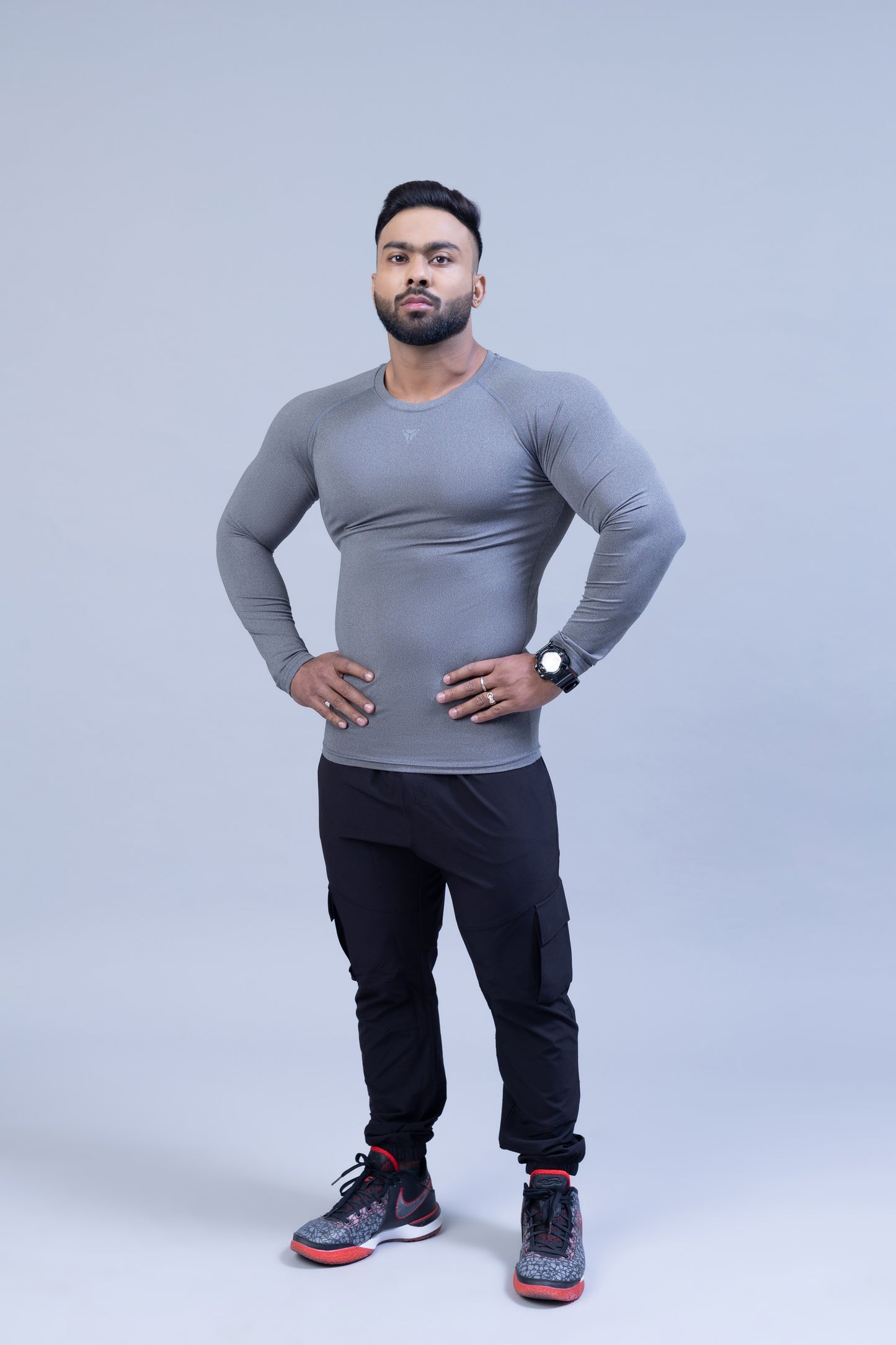 Full Sleeve Compression T-shirt- Grey Melange