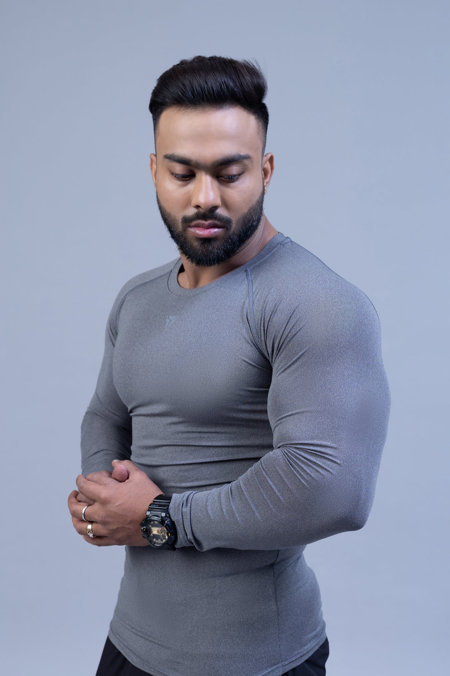 Full Sleeve Compression T-shirt- Grey Melange