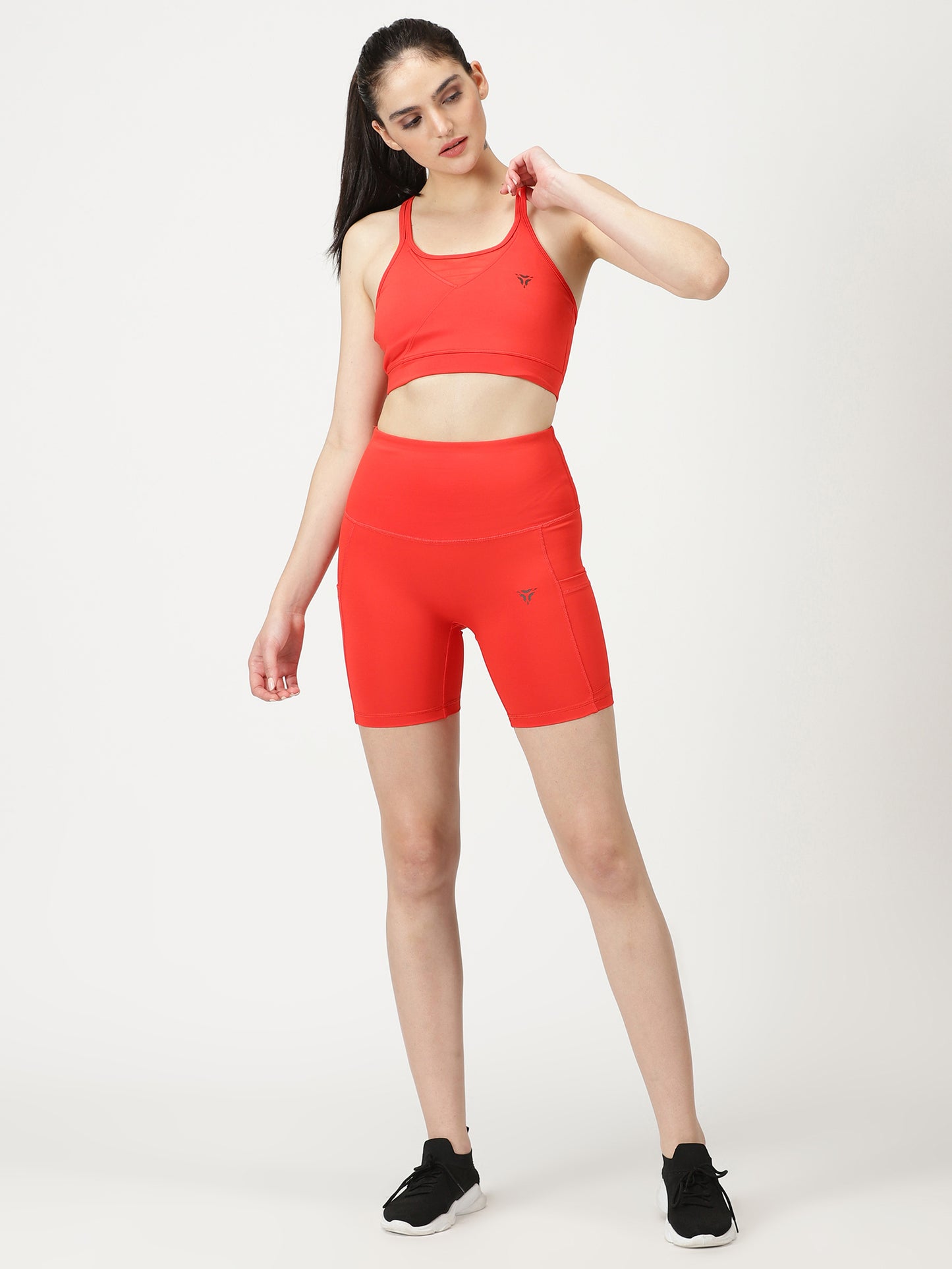 Fiery Red Co-ord Set- Cycling Shorts and Sports Bra