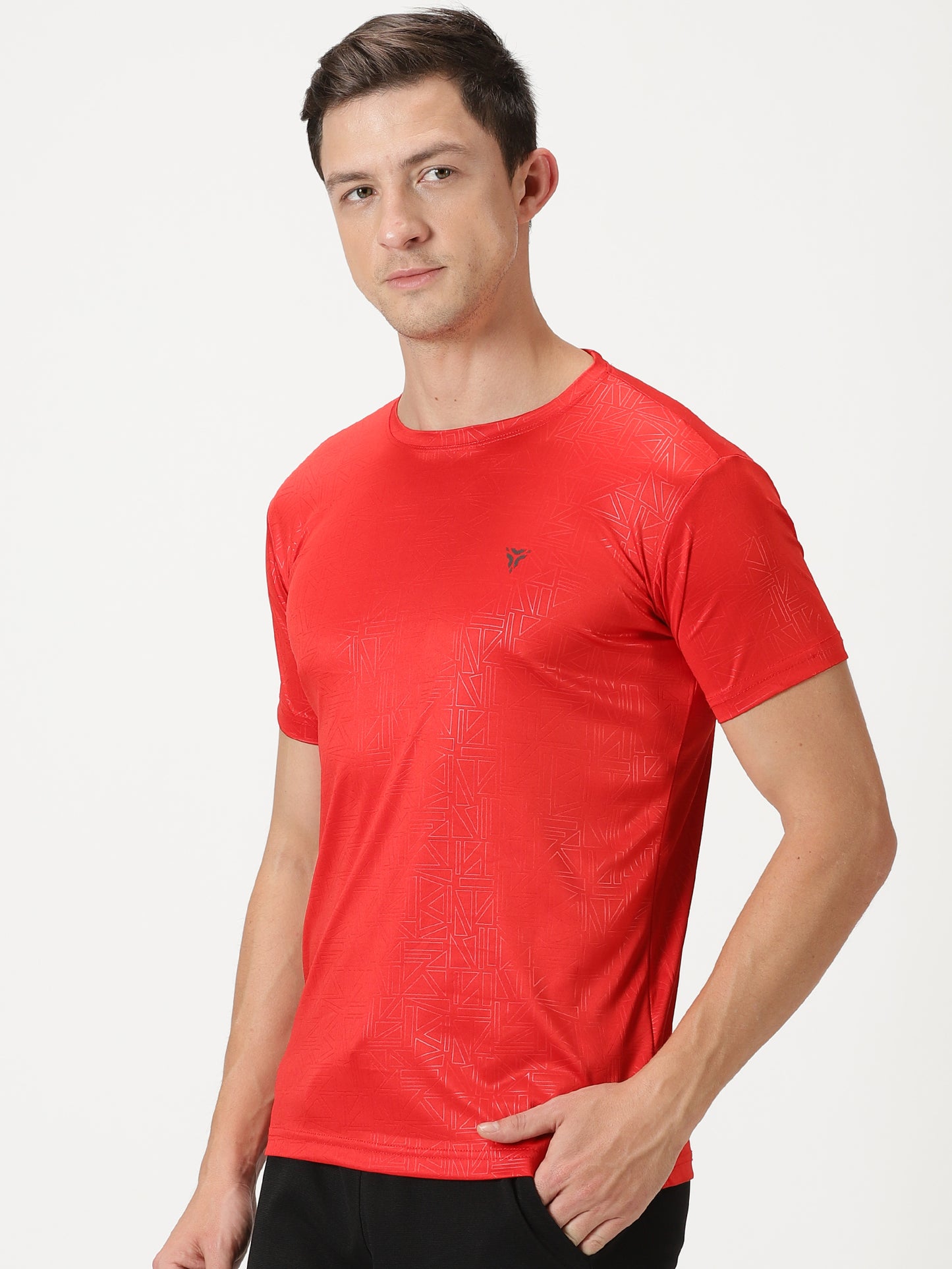 Geometric Embossed T-shirt- Red