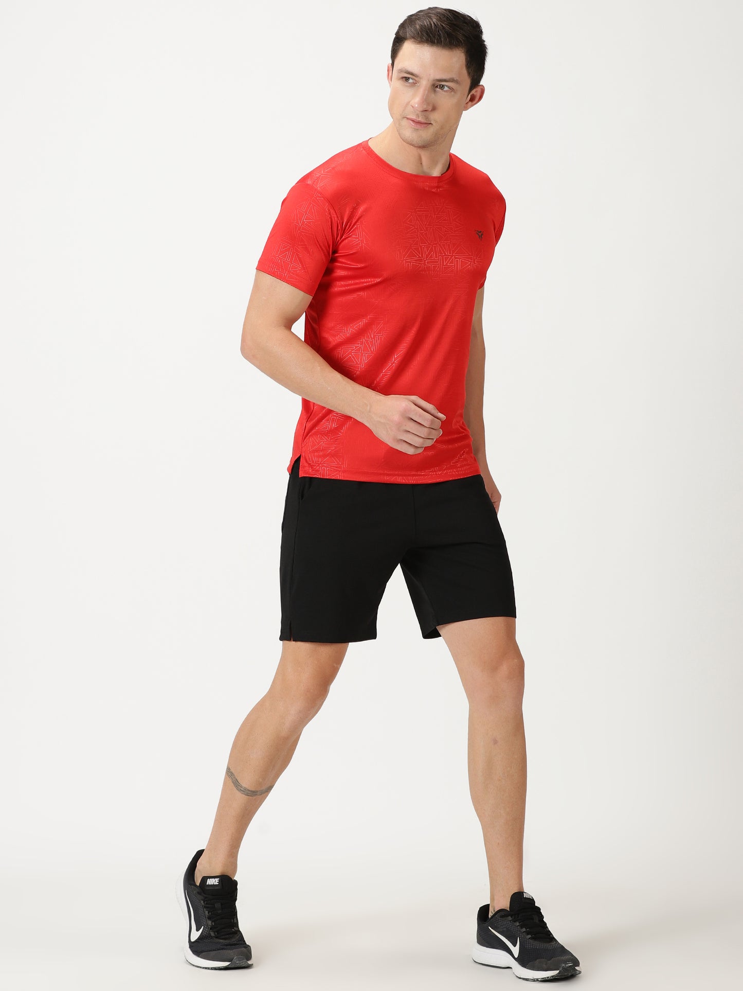 Geometric Embossed T-shirt- Red