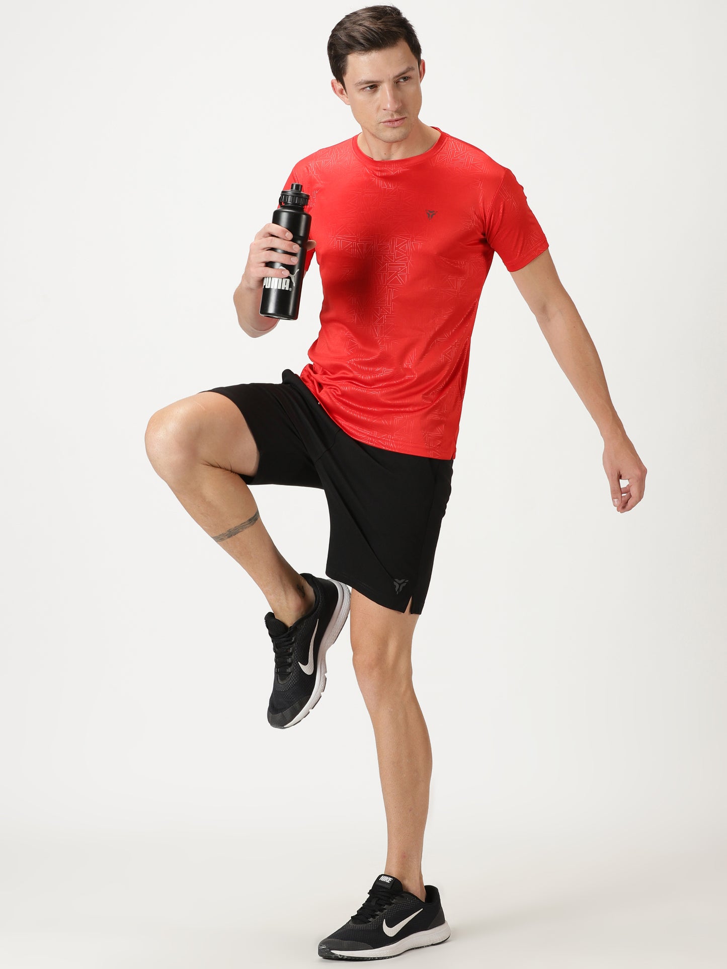 Geometric Embossed T-shirt- Red