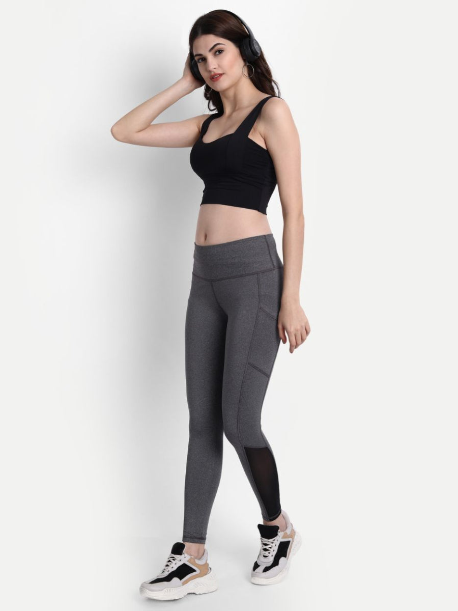 Grey Mélange Style Leggings with Mesh inserts