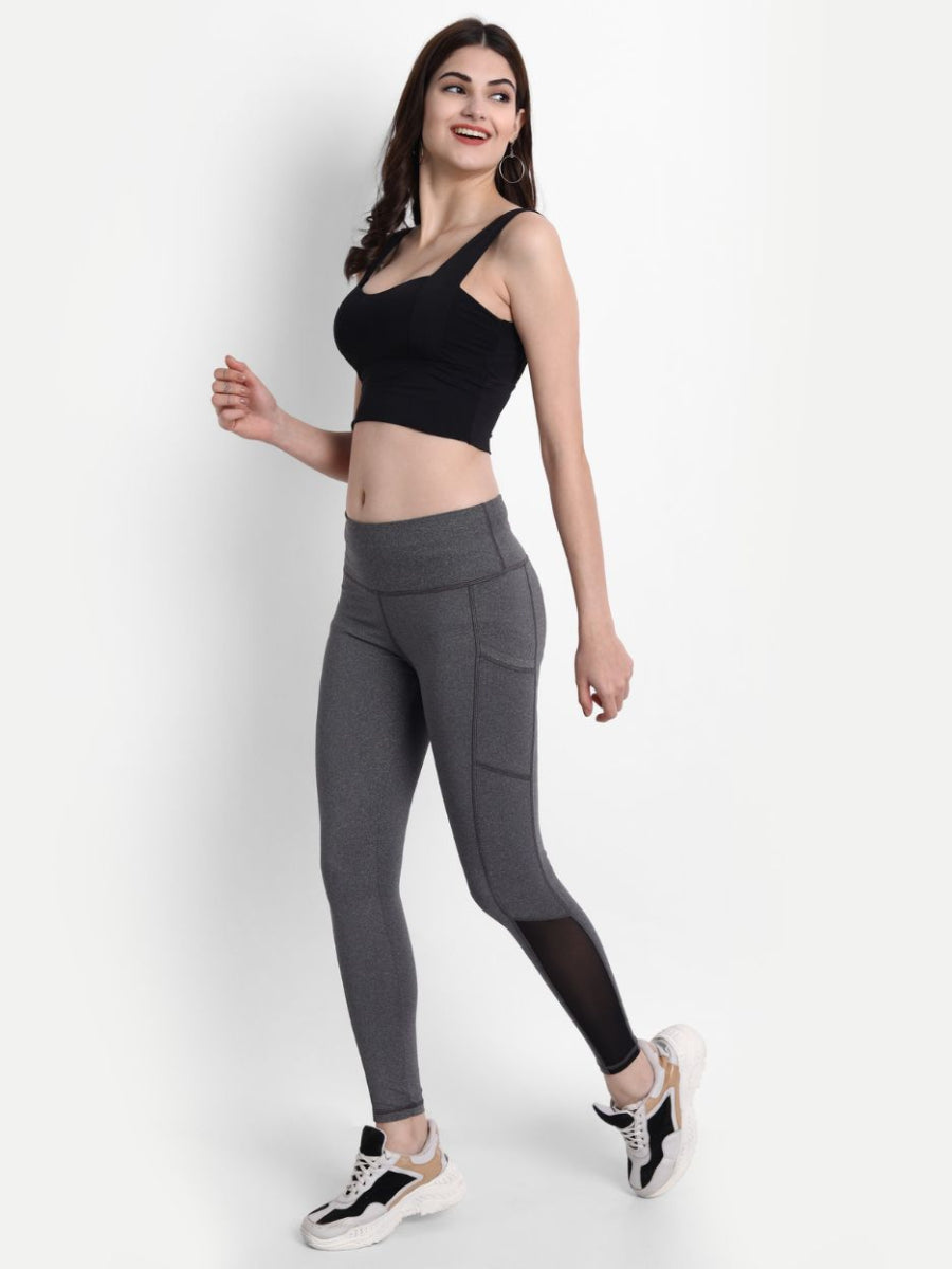 Grey Mélange Style Leggings with Mesh inserts