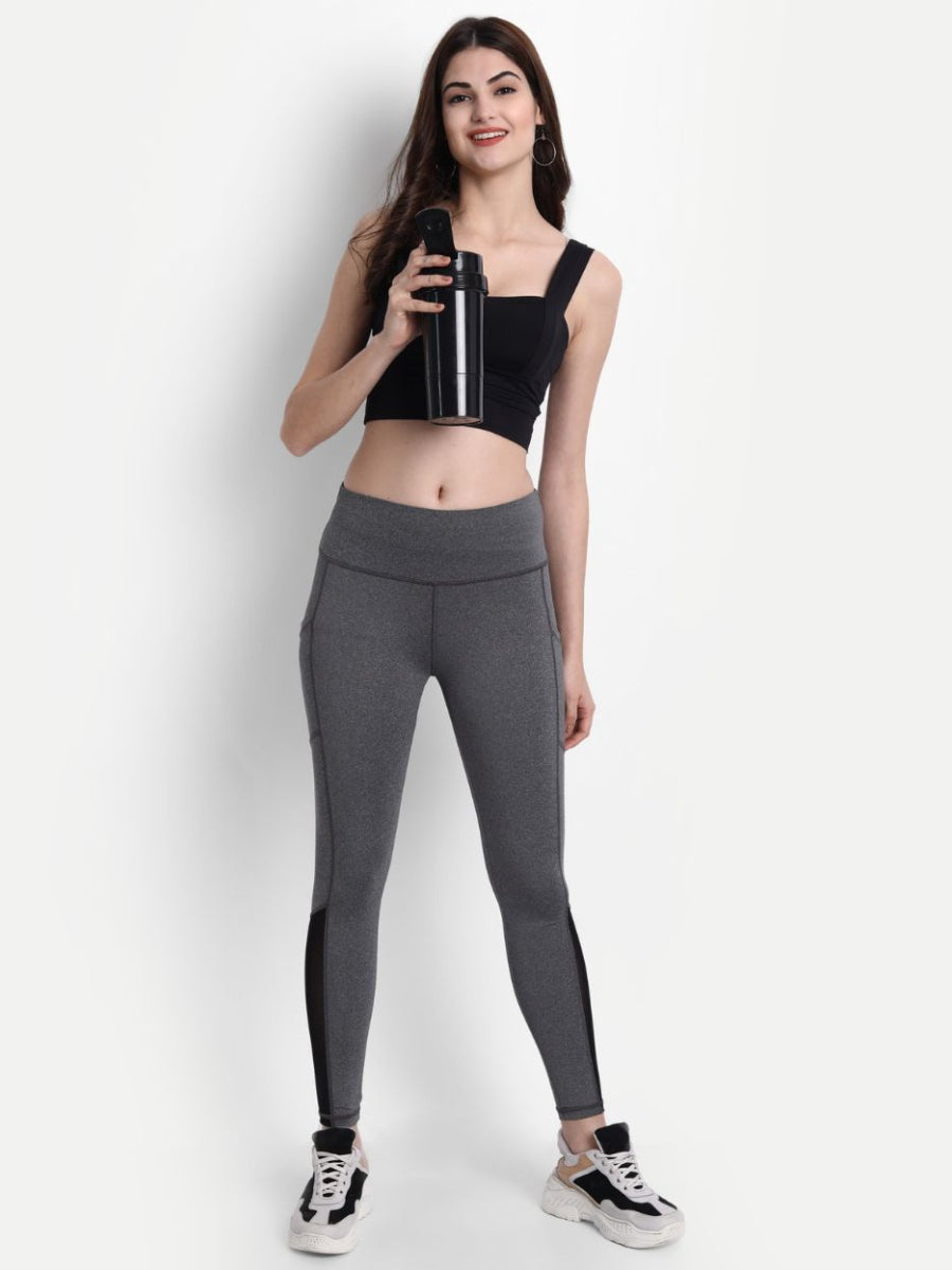 Grey Mélange Style Leggings with Mesh inserts